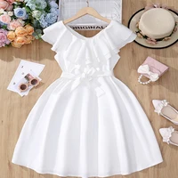 Summer Cute Girl Sleeveless Princess Dress For Children’s Casual Birthday Party Girl Adjustable Belt Solid Color Fluffy Dress
