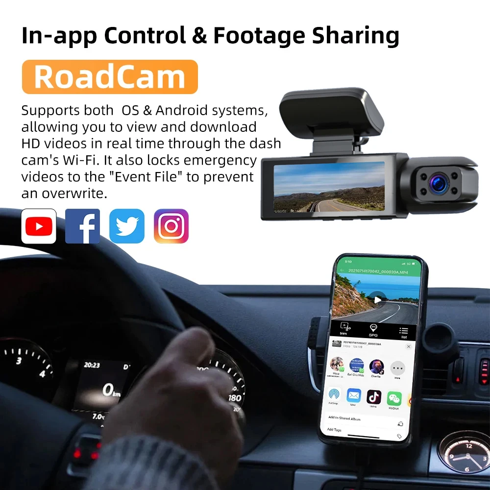 Dual Camera Car Dash Cam with WiFi and Night Vision