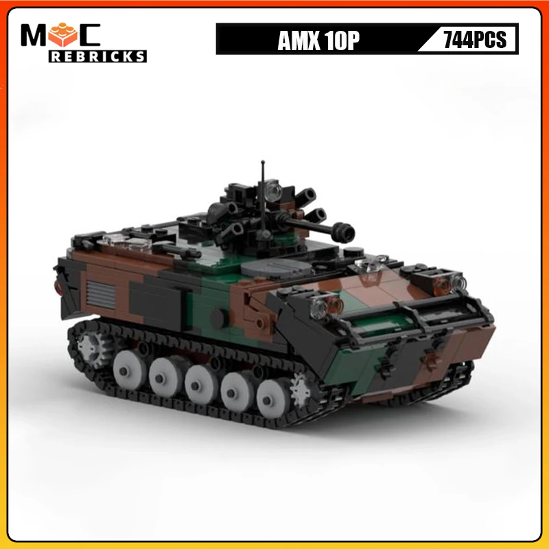 

Строительный блок MOC AMX 10P, французская пехота, боевой автомобиль, транспорт, танк в сборе, модель оружия, кирпичи, игрушки для взрослых