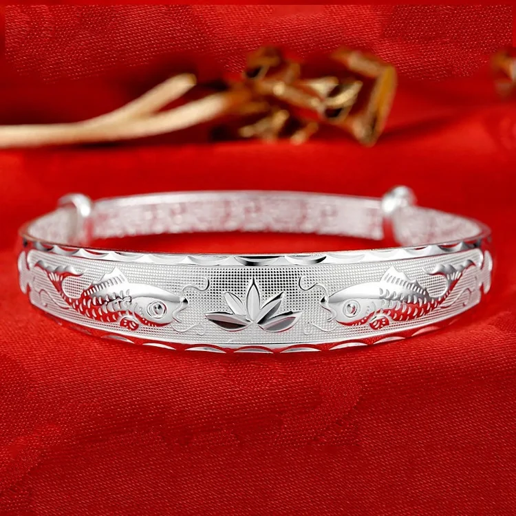 Luxury 925 Sterling Silver Pisces play lotus bracelets Bangles for women fashion party wedding designer jewelry Holiday gifts