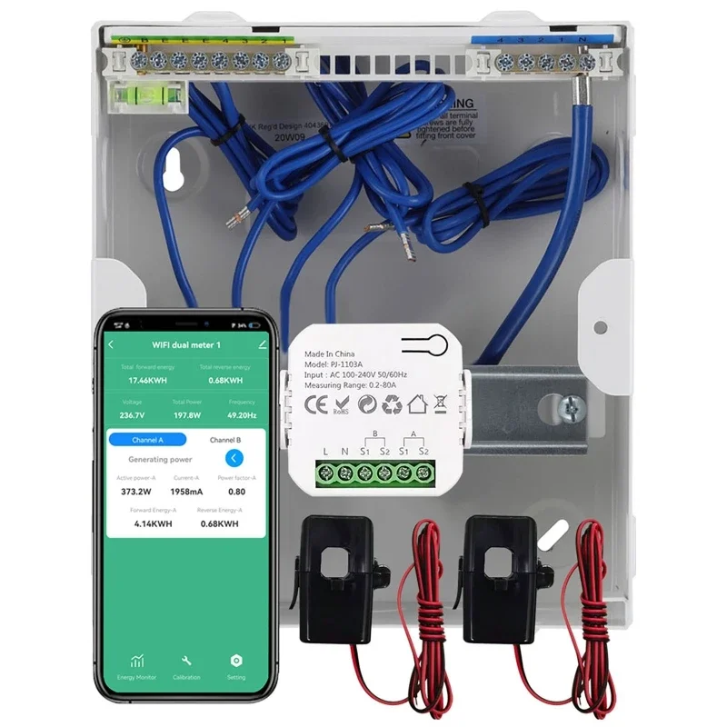 WiFi Smart Bidirectional Power Monitor with Dual Channel Electricity Meter with Current Transformer with Buzzer Alarm Power 4