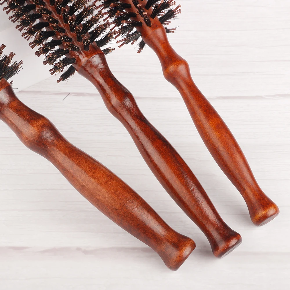 6 Style Natural Boar Bristle Hair Round Brush Wood Handle Round Barrel Hair Comb Hair Roller Brush Hairdressing Styling Tools 3