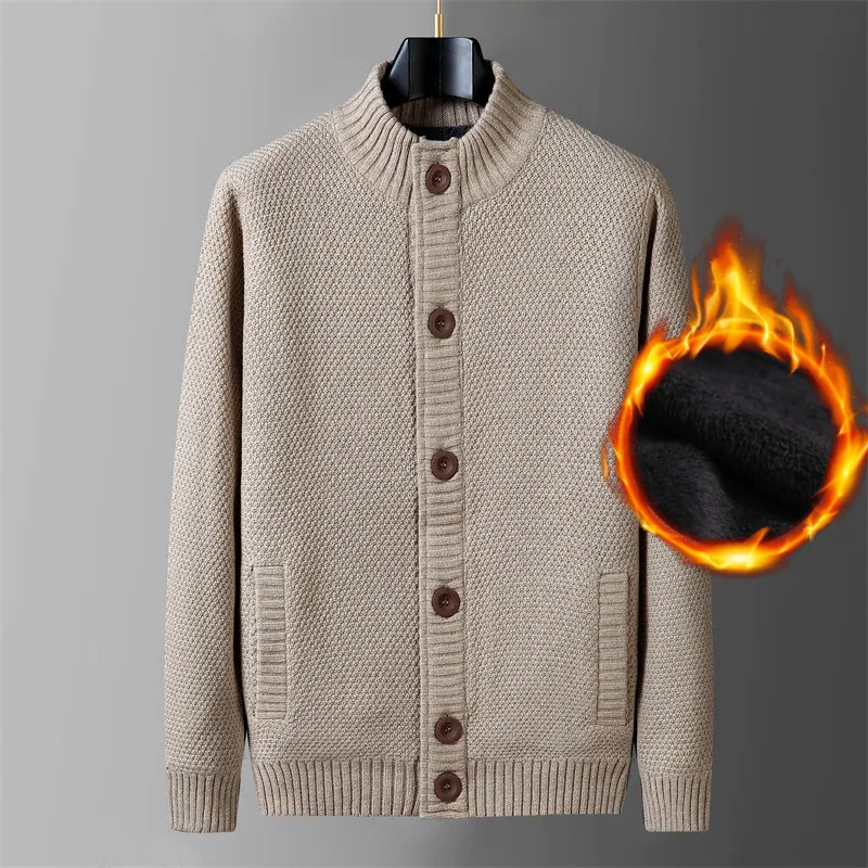 

Fleece Warm Cardigan Cotton Man Sweater Button Winter Thicken Jumpers Overcoat Casual White Red Mens Jacket 2022 Clothing