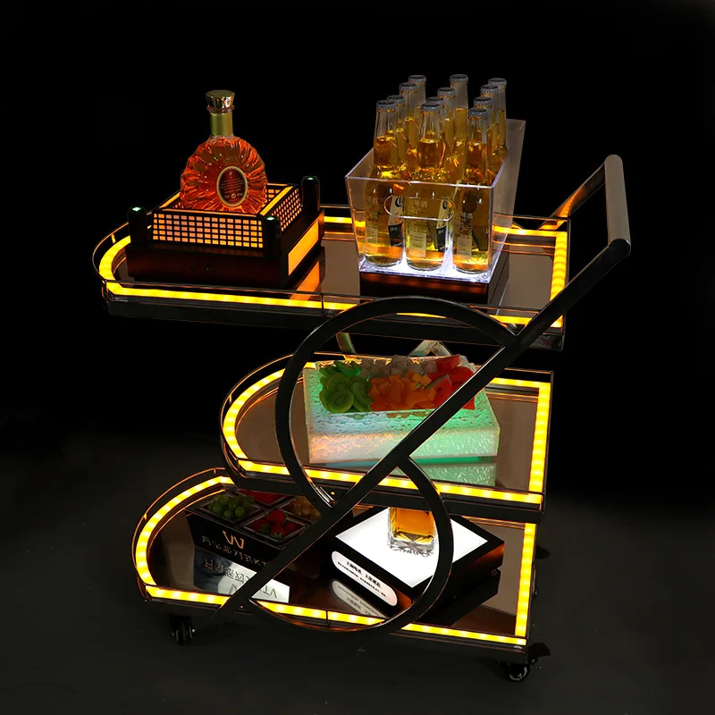 Bar KTV Luminous Drinks Trolley Night Show Wine Food Delivery Van Birthday Cake Car Led Mobile Trolley
