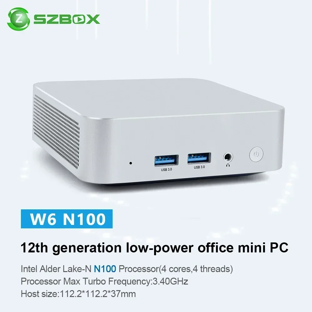 

SZBOX W6 N100 Mini PC DDR4 8GB 16GB NVME SSD Windows 11 PRO Quad Display WiFi 6 BT5.2 Office Desktop Computer