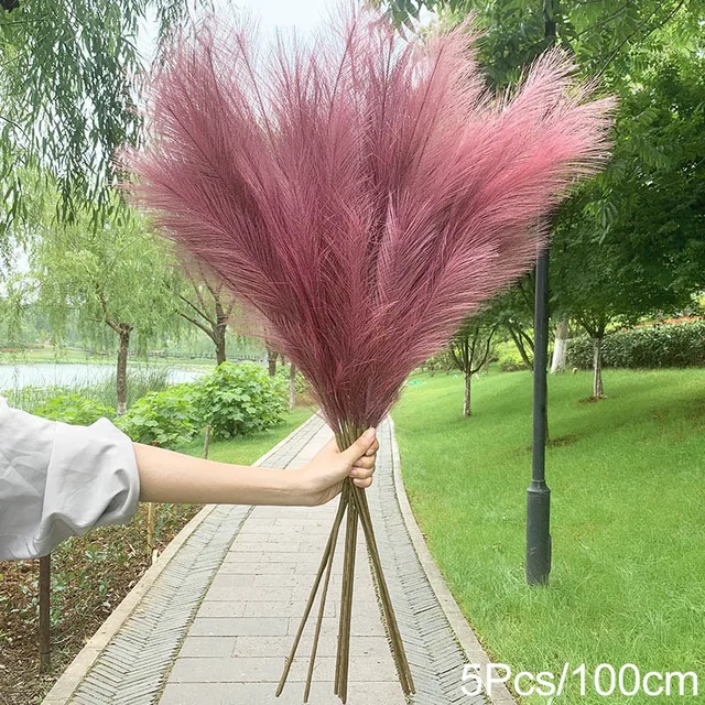 5Pcs 100/70cm Artificial Pampas Grass Bouquet New Year Holiday Wedding Party Home Decoration Plant Simulation Dried Flower Reed 5Pcs-100cm