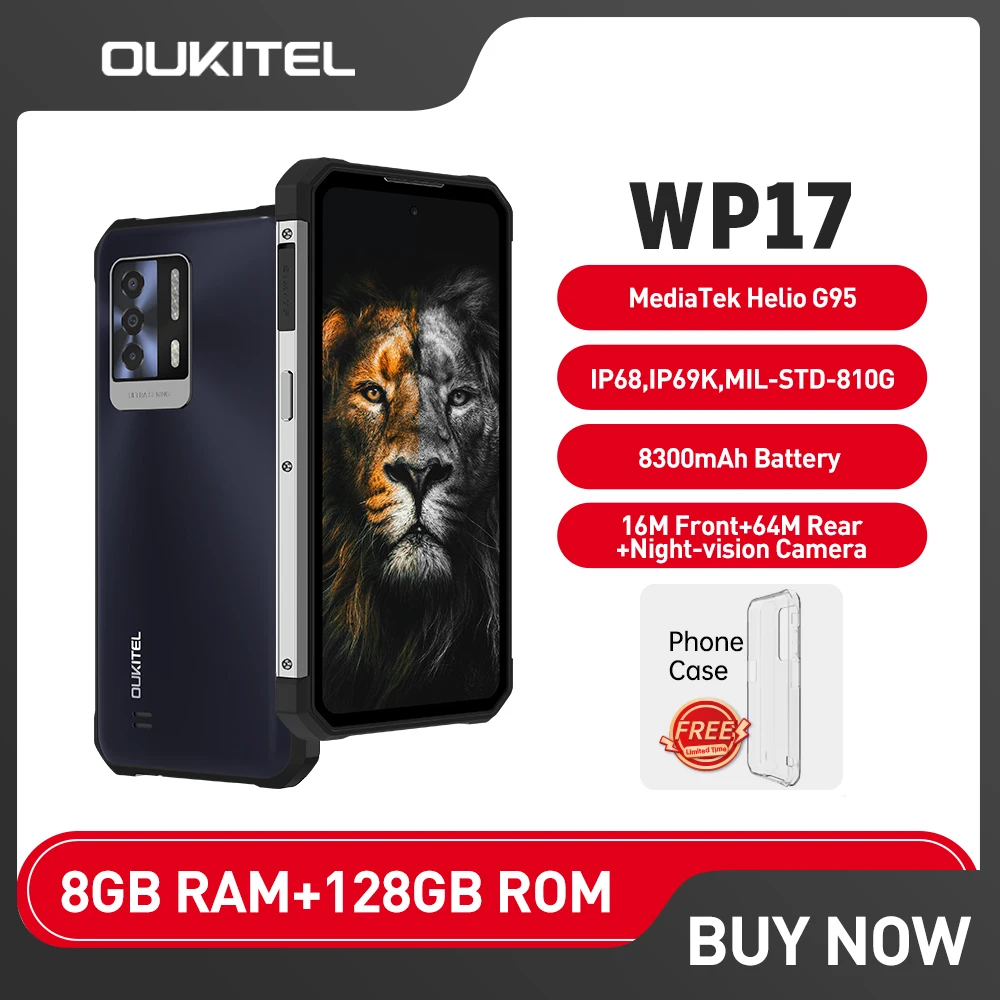 Oukitel WP17 8GB+128GB Global Version Rugged Smartphone 6.78“FHD+ Android 11 Mobile Phone 8300MAH 64MP+16MP NFC Cell Phone blackview bv8800 rugged smartphone 8gb 128gb helio g96 cell phone 90hz display mobile phone 8380mah 50mp cameras global version