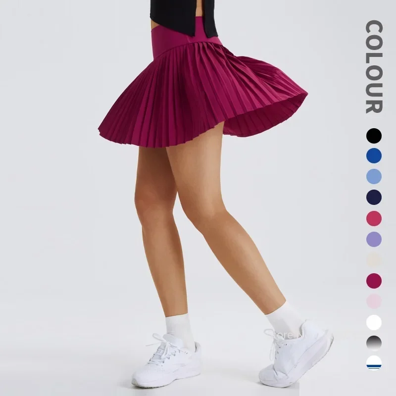 Women Athletic Tennis Running Skirt Plain Yoga Golf A-Lined Pleated Skirt with Pocket Girls High Waist Sports Skorts