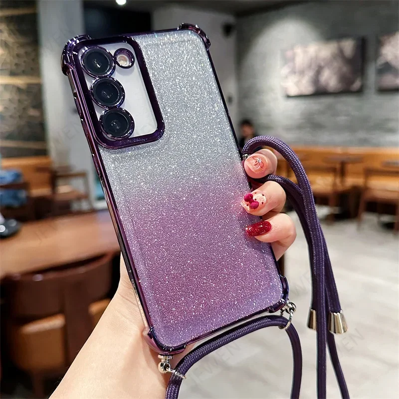 Glitter Crossbody Lanyard Silicone Back Cover