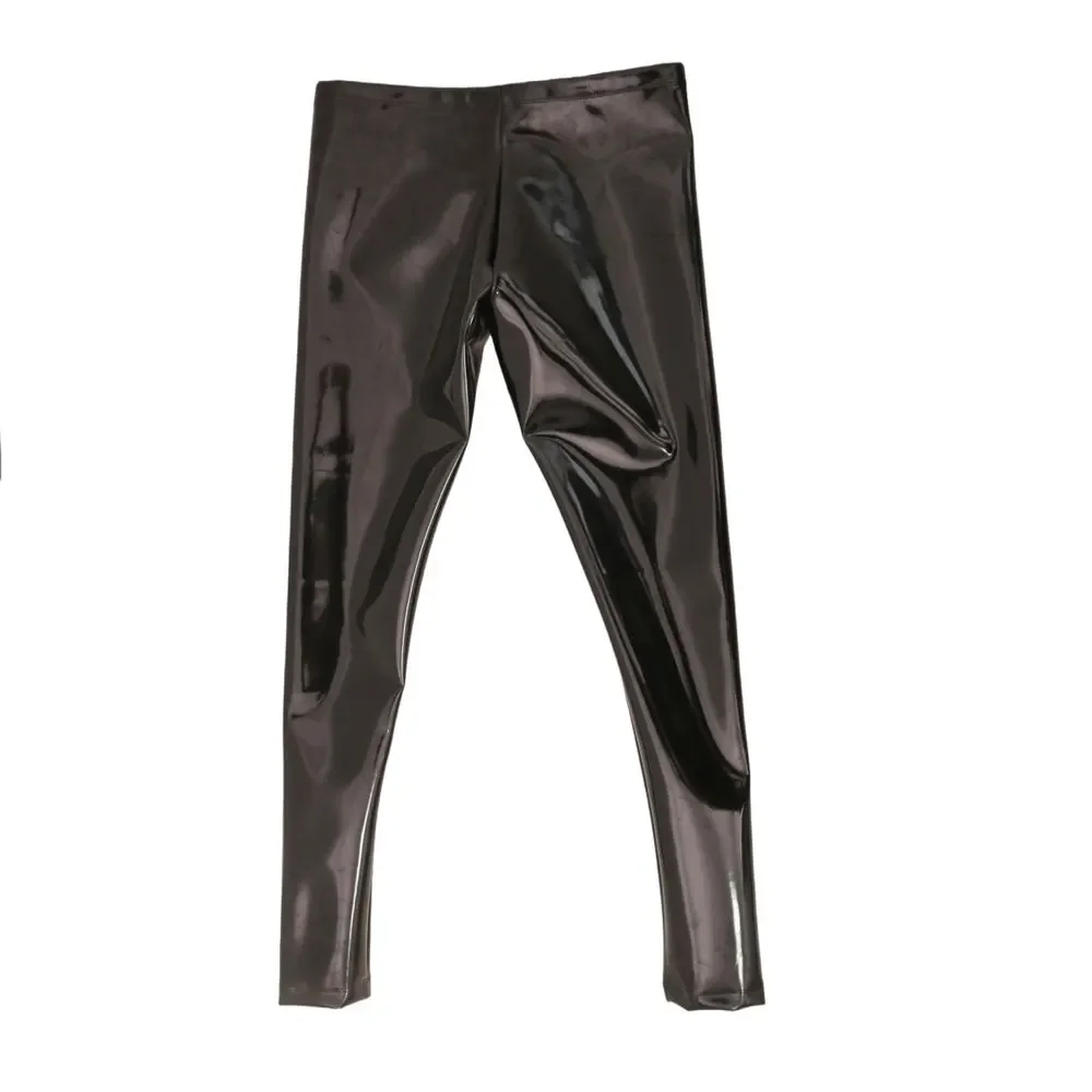 Sexy Men Waterproof PU Elastic Pencil Pants No-clean Double Side Slim Leg Trousers Latex Faux Leather Punk Shaping Pants Plus