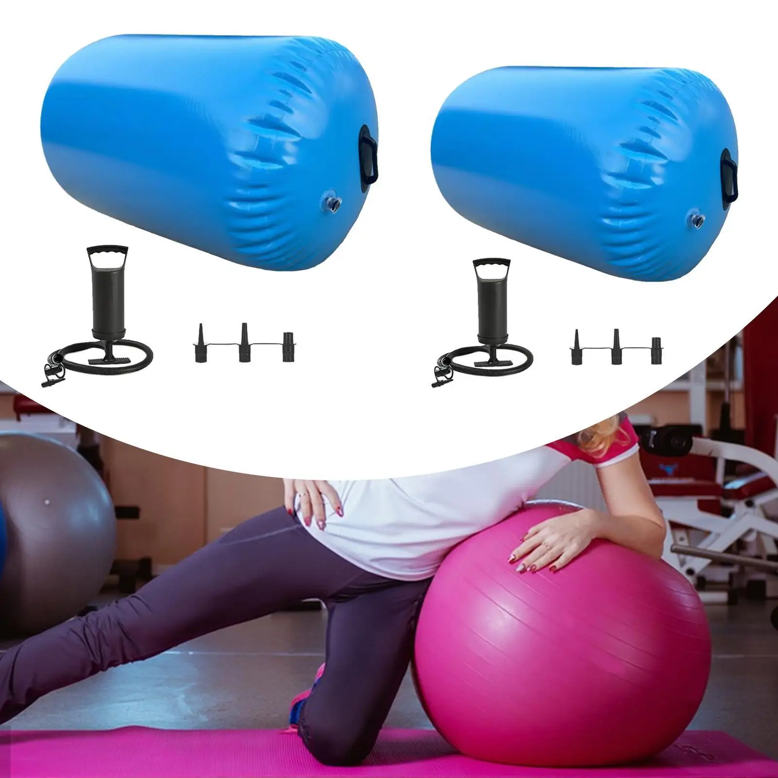 Gymnastics Barrel Air Roller with Air Pump for Kids Adults Home Gym Exercise