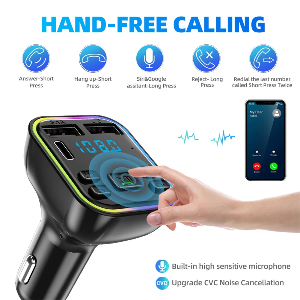 G38 Car Audio Adapter FM Transmitter Music Receiver Kit Wireless Extender Speaker LED Lights Double USB Ports