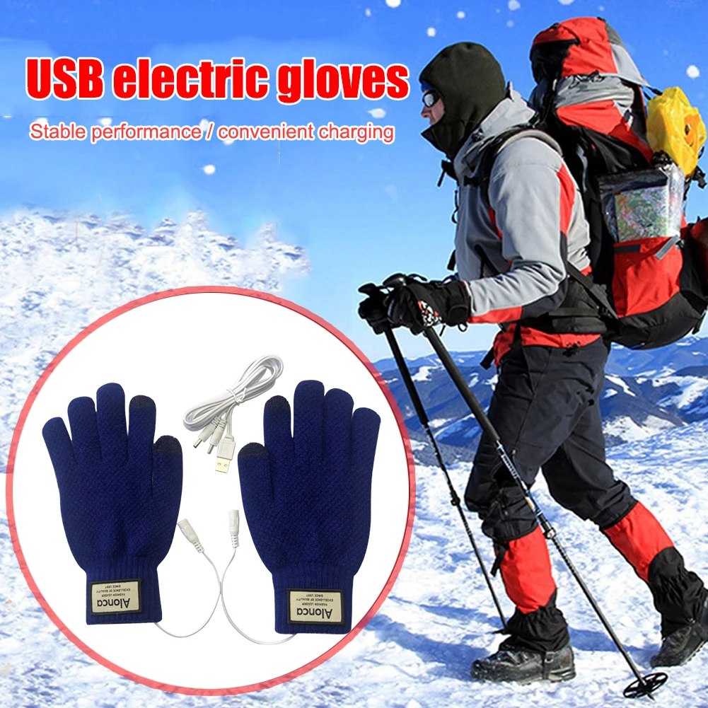 

Full Finger Mittens USB Heated Gloves Constant Temperature Knitted Mittens Winter Outdoor Electric Heating Hand Warm Gloves