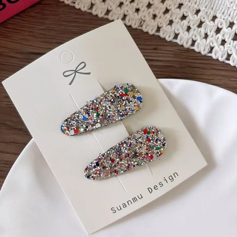 2Pcs Pailletten Wasser Tropfen BB Haar Clips Für Frauen Seite Metall Snap Haarnadeln Headwear Haar Zubehör – Detail 7