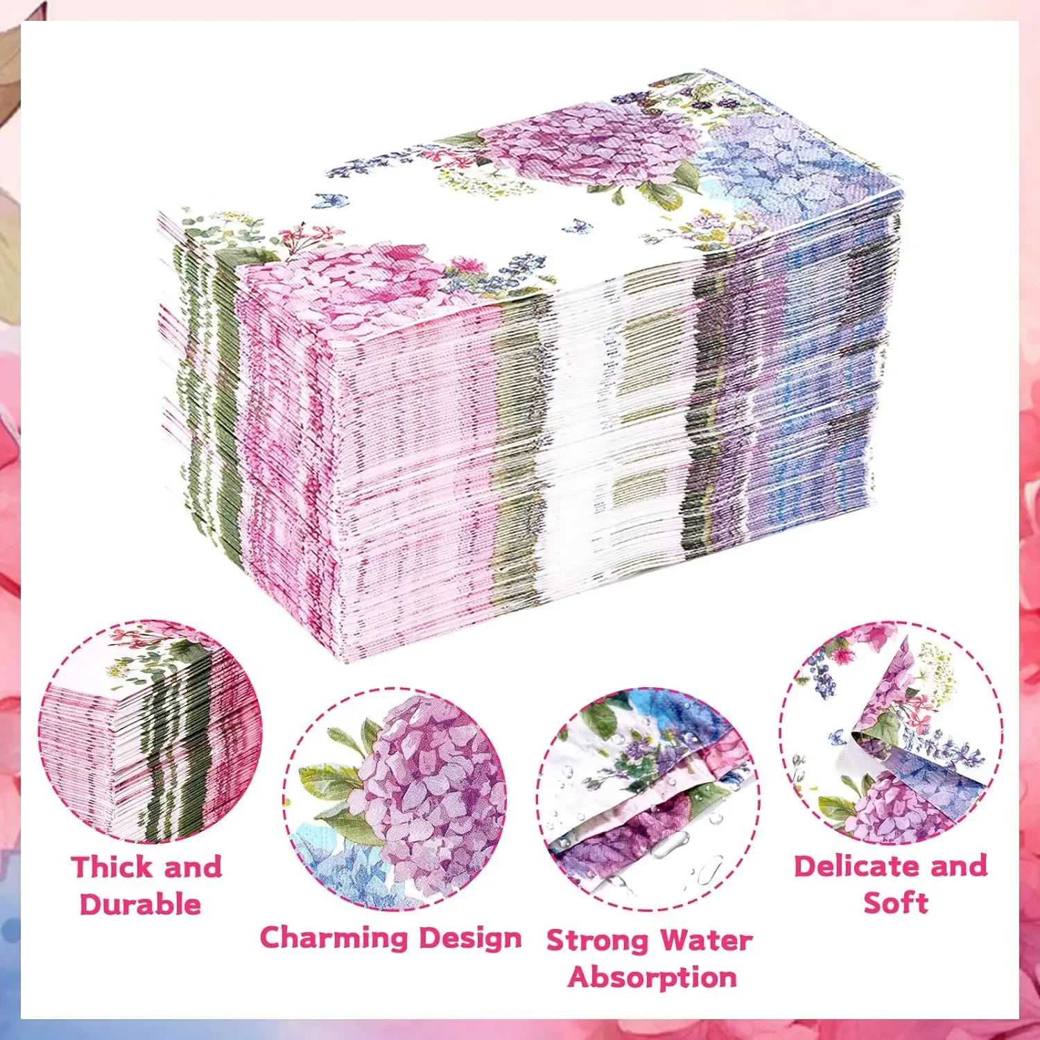 Purple Hydrangea Paper Napkins 100PCS 33*40CM Disposable Floral Butterfly Guest Napkins for Anniversary Wedding Bridal Party paper napkins disposable paper napkins