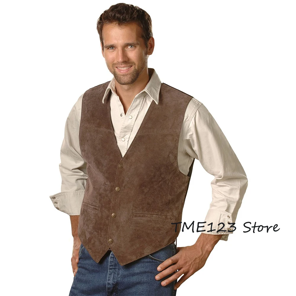 Classic Mens Vests Suede Suit Business Vest Punk Waistcoat Jacket Brown Black Victorian Style Groomman Clothing For Wedding Man