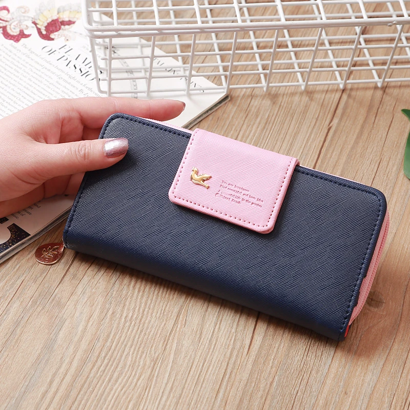 

Luxury Women Wallet Long Letter Print Hasp Fly Bird Card Holder Female Color Contrast Zipper Coin Purses Clutch Phone Bag