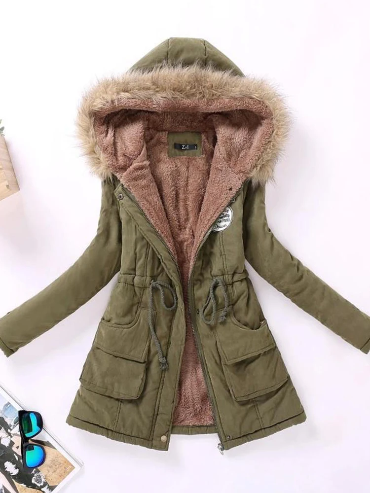 2022 Hooded Parkas Wadded Warm Overcoat New Autumn Winter Women Cotton Jacket Padded Casual Slim Fashion Elegant Coat Emboridery