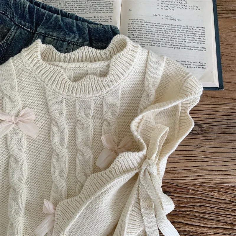 Winter children's V-neck polka dot outerwear vest.