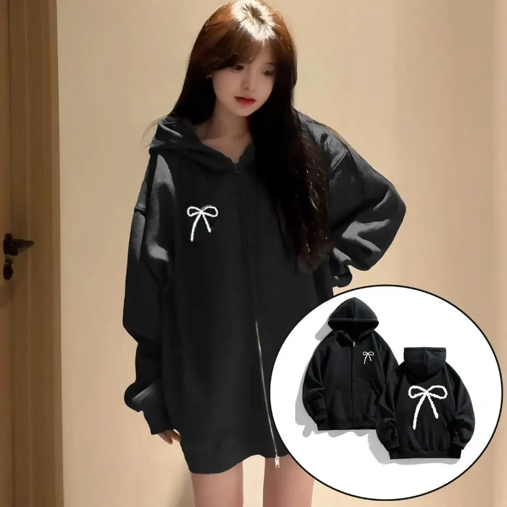 Soft Sweet Bow Girl Bowknot Hoodie Loose Long Sleeve Teens Autumn Hoodie Coat Child Y2k Coat Girls Autumn Winter