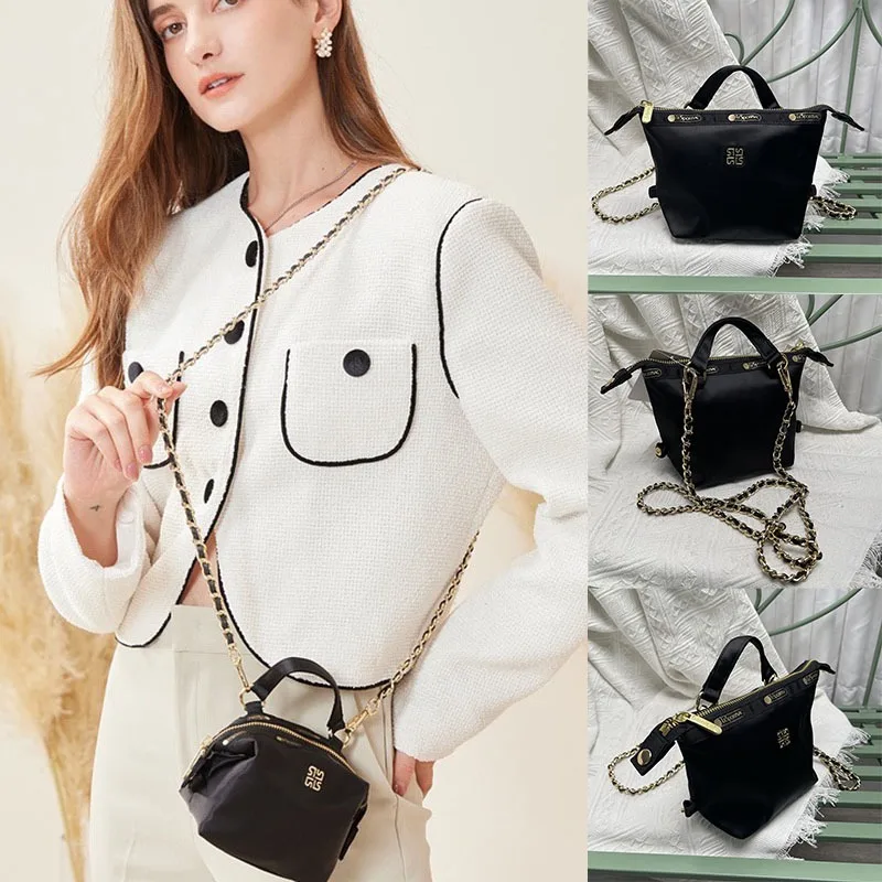 

New Lesportsac Co Branded Black Gold Collection Fashion Handheld Casual Crossbody Tote Dual Use Bag Christmas Children's Gift