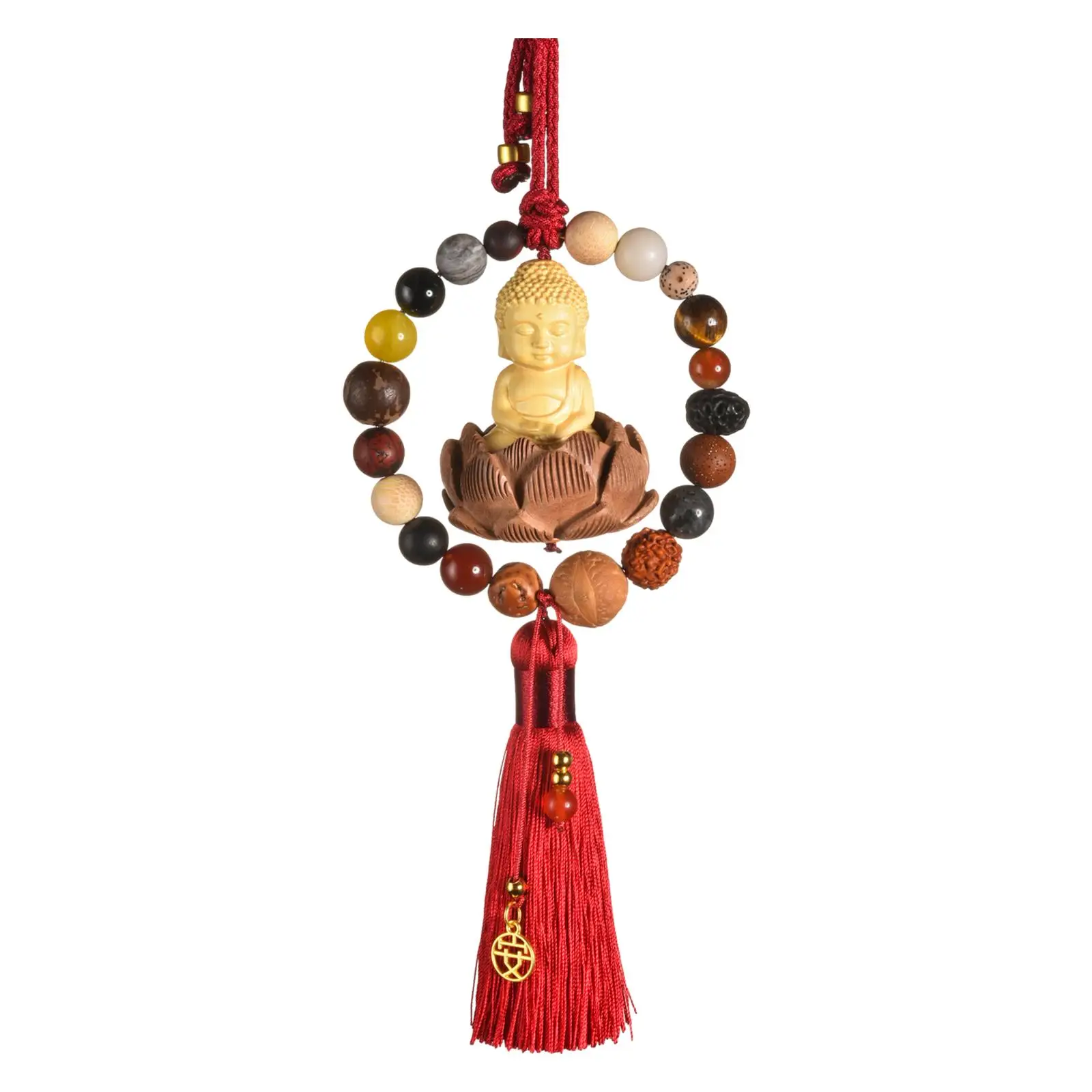 Buddha Statue Car Pendant Universal Decorative Wood Feng Shui Decor Gift Rear