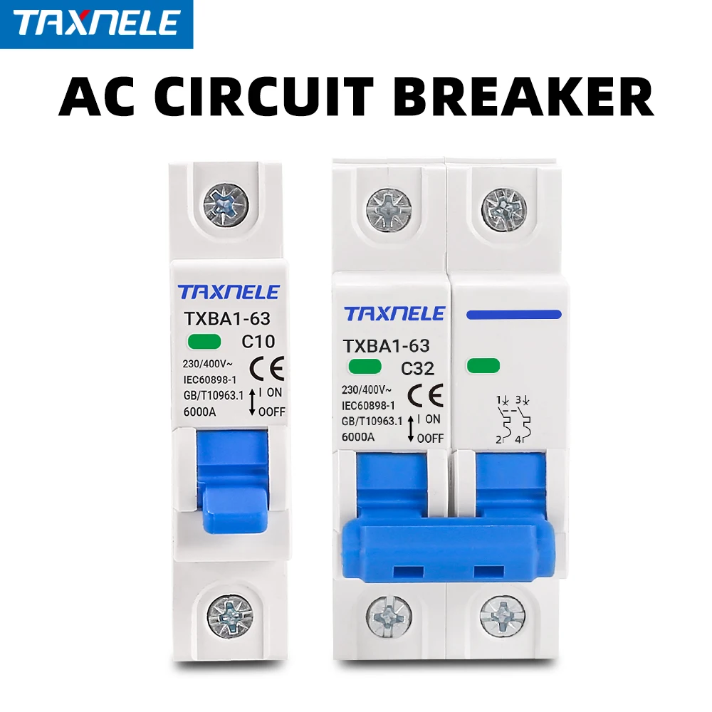 AC MCB 1P 2P 230V 400V 6KA Mini Circuit Breaker Air Switch 6A 10A 16A 20A 32A 40A 50A 63A Overload Short Protect