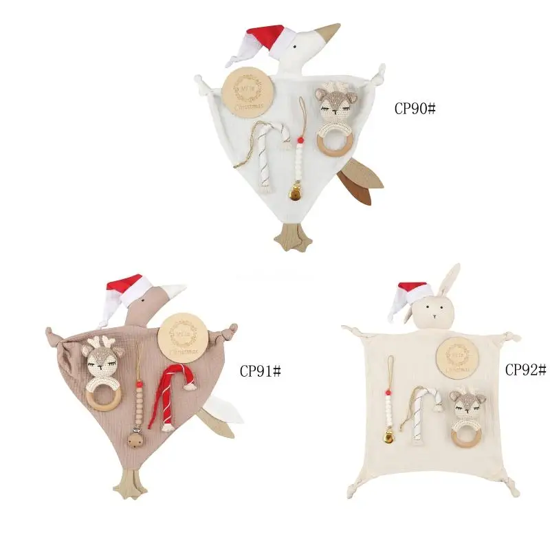 

1Set Soothe Appease Towel Pacifier Clip Chain Baby Wooden Rattle Christmas Gift