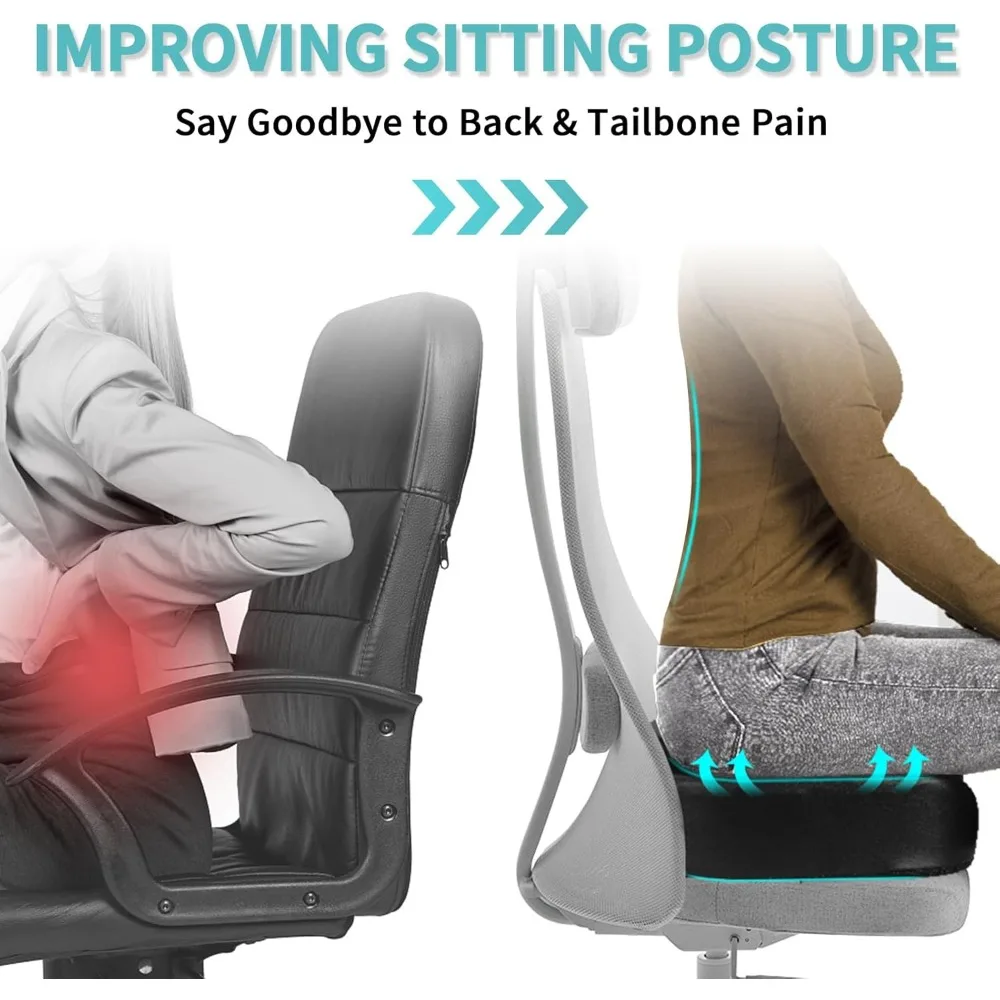 Luxury Seat Cushion, 4 Inch Extra Thick Memory Foam for Pressure Relief, Sciatica, Tailbone Pain & Back Pain Relief, Multi-Use 4