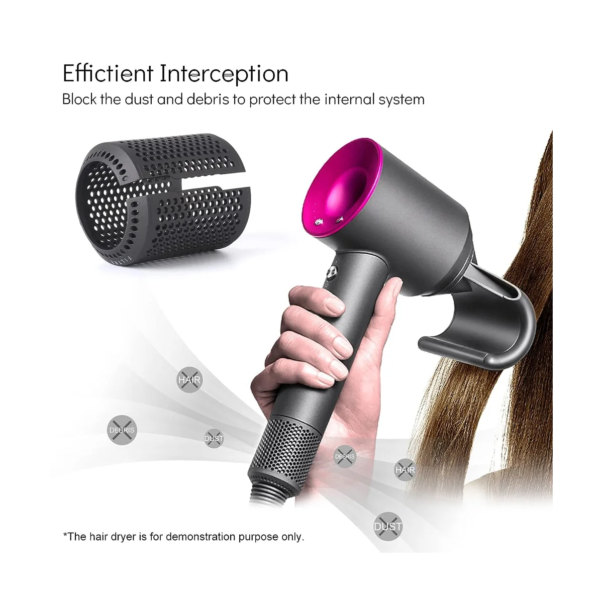 Sostituzione del filtro dell'asciugacapelli per i modelli Dyson Supersonic HD01 HD03 HD08, parti di riparazione del filtro esterno con spazzola pulita A