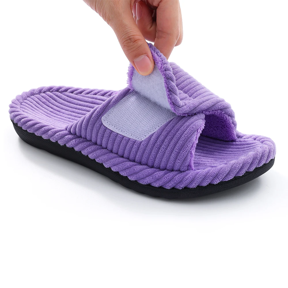 Evshine Memory Foam Women Slippers Fashion Open Toe Orthopedic House Slippers Corduroy Bedroom Slides Cotton Shoes For Women 4