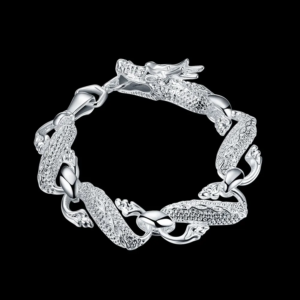 

Charm 925 Stamp Silver Color Bracelets for Man Domineering Big Dragon Chain Lady Wedding Party Christmas Gifts Fashion Jewelry
