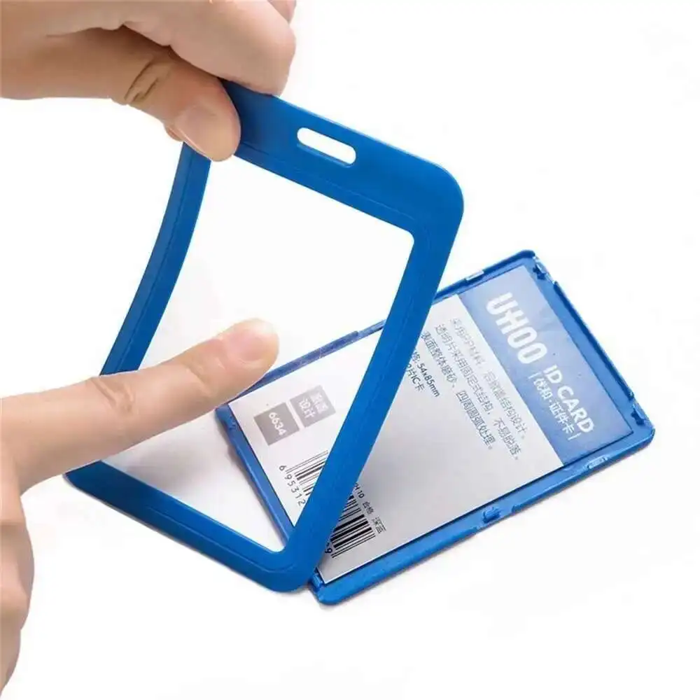 Double Sided Plastic Vertical And Horizontal Id Badge Card Holder Id Pass Holder Name Badge with Neck Lanyard Strap