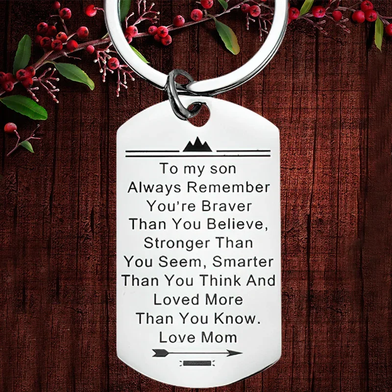 

Charm To My Son Inspirational Keychain Pendant Always Remember You Are Braver Than You Believe Key Chain Keyring Graduation Gift