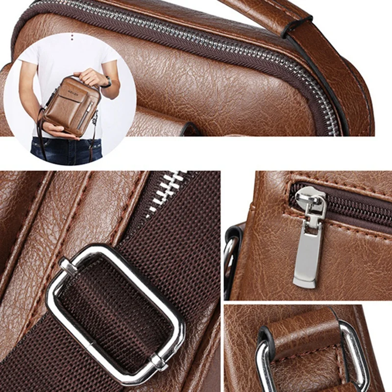 Weixier-Bolso de mensajero Vintage de 2 piezas para hombre, bandolera de cuero Pu, bolsos Retro con cremallera (marrón claro y marrón oscuro)