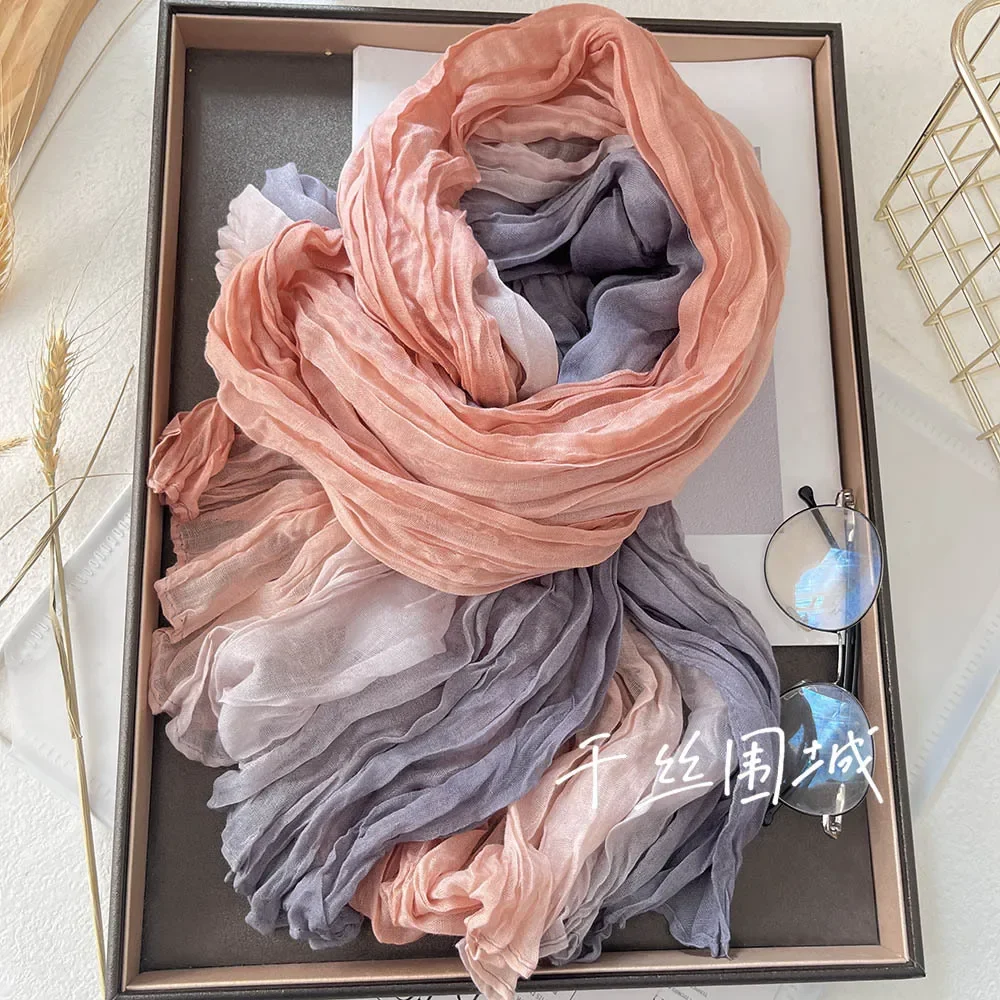 Scarf Cotton Hemp Gradient Printed Women's Long Fold Shawl Autumn/Winter Retro Versatile printed scarf gradient scarf