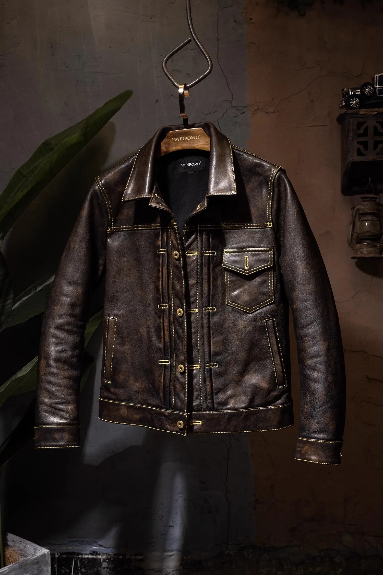 CC SHop horseskin men leather jacket Classic casual black leather coat
