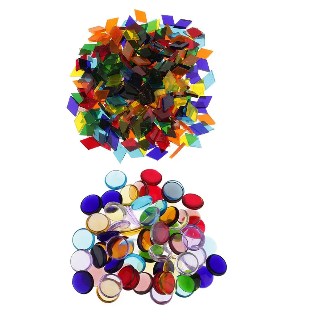 260g Round Rhombus Glass Mosaic Tiles Embellishment for Handmade Ornament