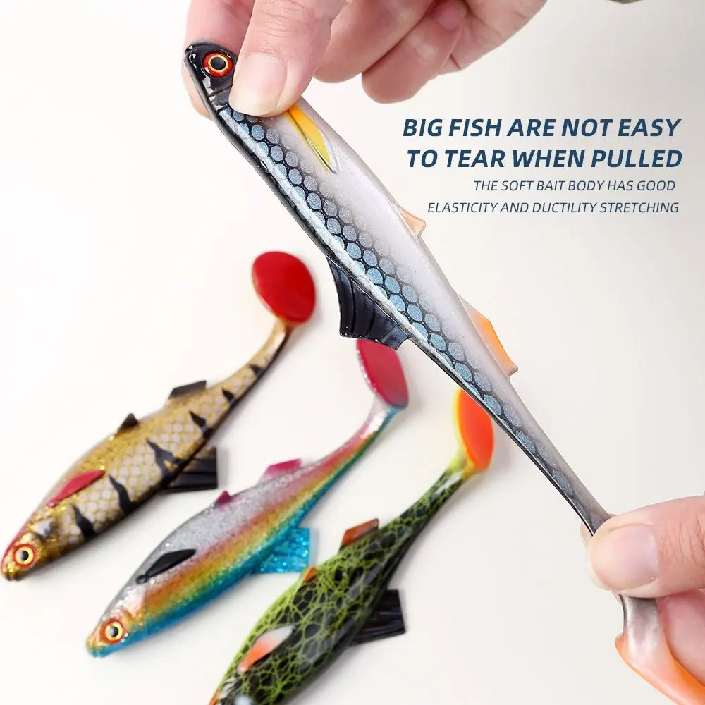 Colorful 15CM Soft Fishing Lures 3D Eyes T Tail Artificial Swimbait Silicone Artificial Fish Artificial Bait Out Fishing