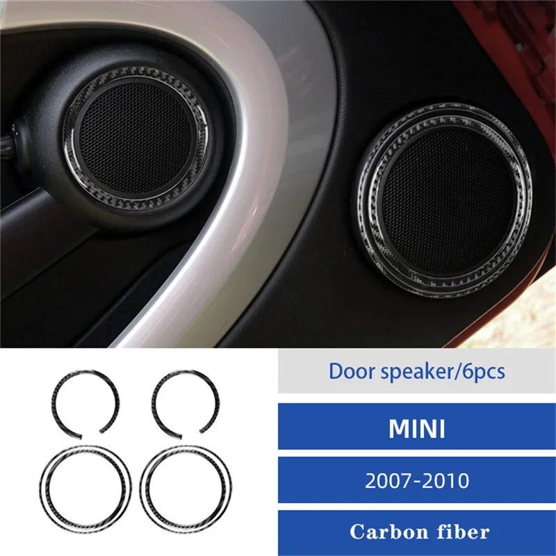 

6Pcs Car Door Speaker Decorative Frame Carbon Fiber Sticker For BMW MINI Cooper R55 R56 R57 2007-2010 Accessories