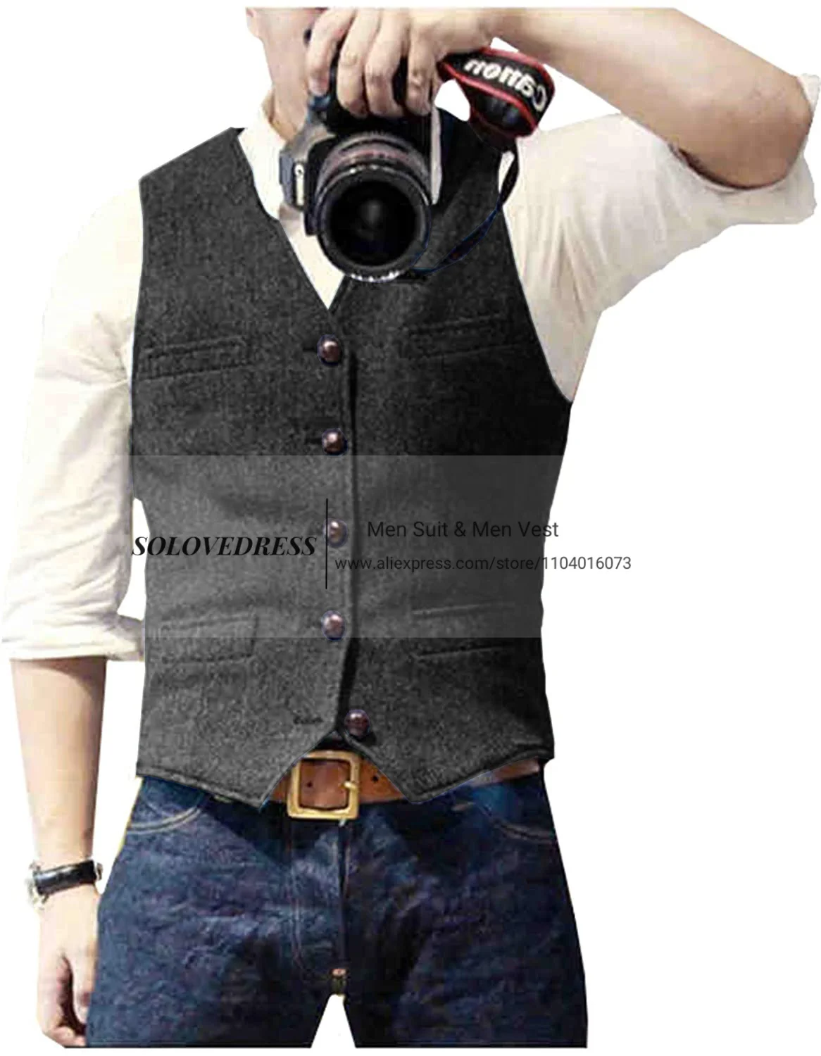 V Neck Men's Suits Vest Casual Classic Formal Business Herringbone Tweed Slim Fit Waistcoat For Wedding Groomsmen