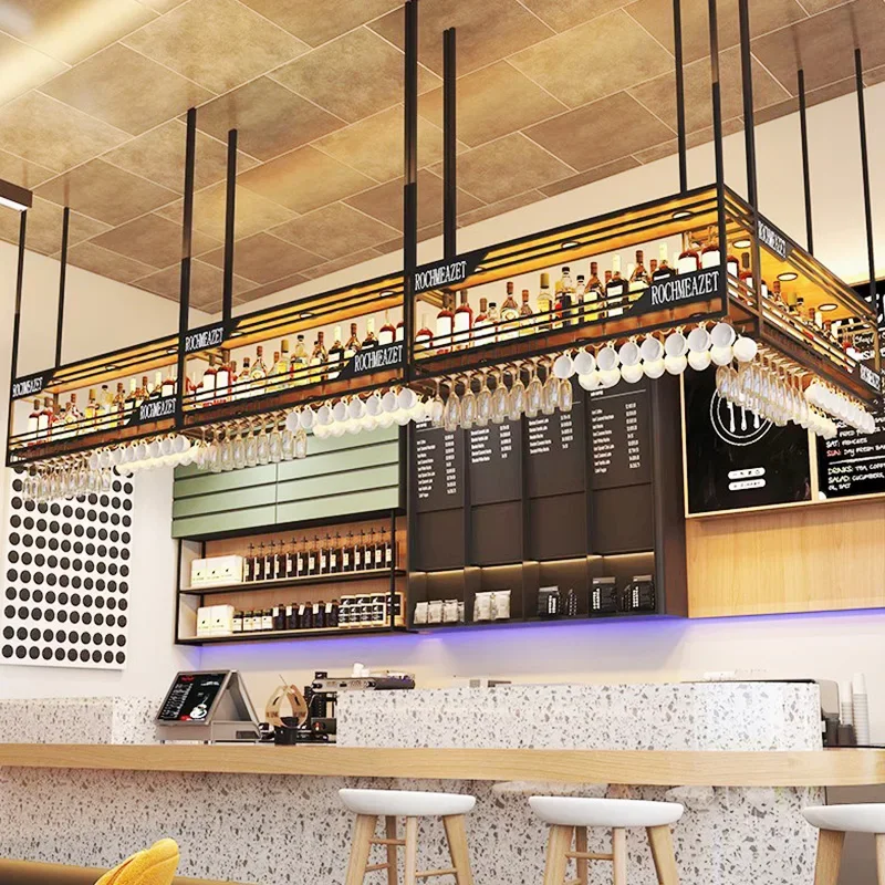 Inverted Whisky Wine Cabinets Hanging Modern Commercial Club Bar Cabinets Display Restaurant Armoire Vitre Kitchen Furniture