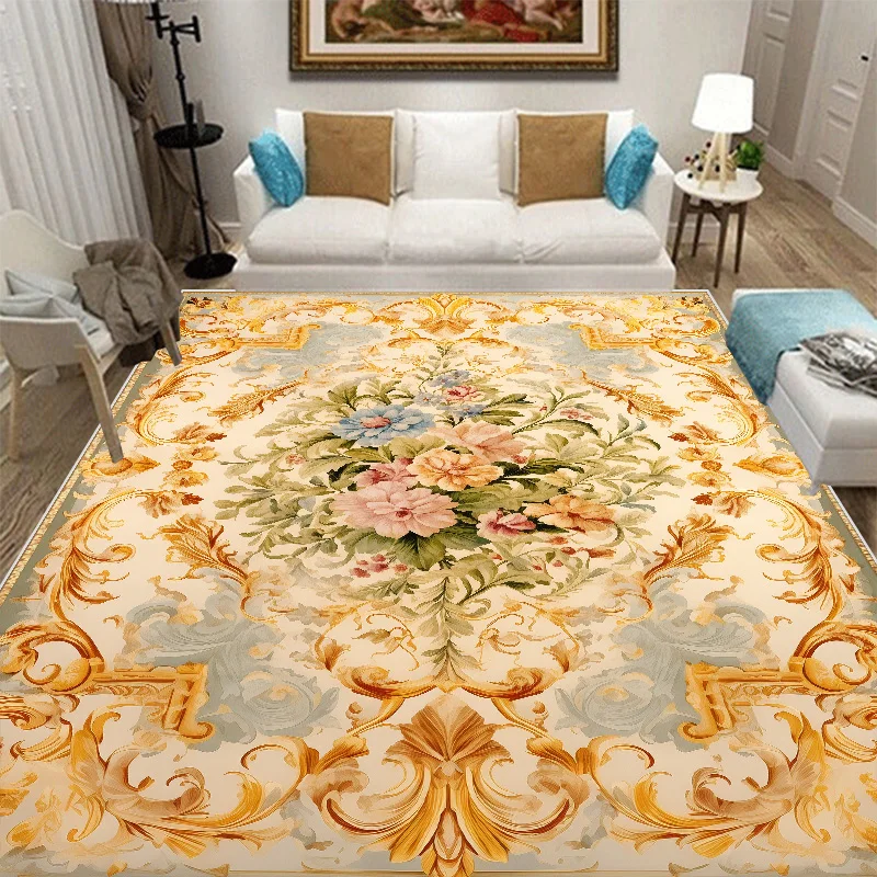 Luxury European Big Size Carpet Living Room Decoration Home Sofa Side Area Rug for Bedroom Non-slip Cloakroom Washable Floor Mat 2