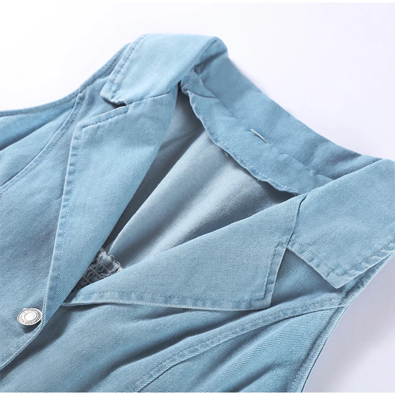 Sommer Neue frauen Ärmellose Denim Revers Maxi Kleider Mit Lange-Taste Trendy Waschen Blau Slim Fit Kleid Weibliche Elegante kleidung – Detail 5