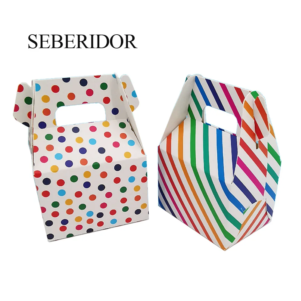 

100PCS Colorful Rainbow Striped Dots Mini Paper Candy Box Bag For Kids Boy Girl Birthday Events Party Favor Lover Gift Decor