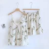 2026 Summer New Women's Two Piece Set of 100% Pure Cotton Crepe Cloth with Chest Cushion Sleepwear Sweet and Cute Home Fury