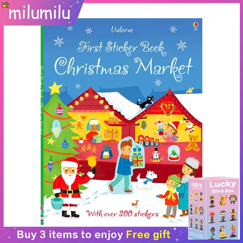 

MiluMilu Usborne Original Children Popular Books First Sticker Books Christmas Market Colouring English Activity Picture Book