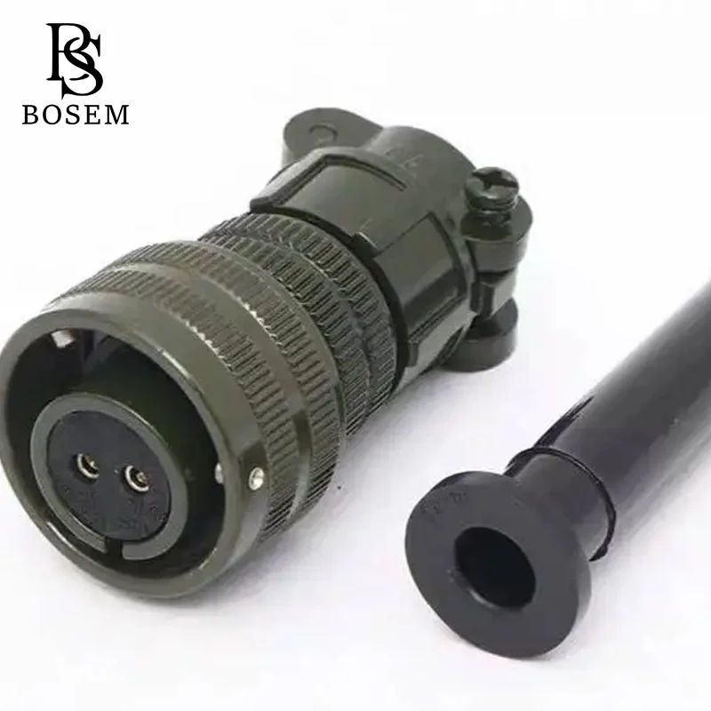 Connecteur baïonnette MS3106 14S-9 2 broches neuf, détail du verrouillage baïonnette et des broches dorées.