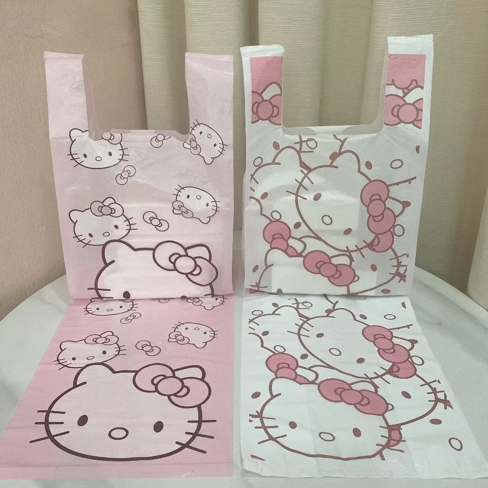 Reusable Plastic Bag Hello Kitty Cartoon Printing Girl Snack Biscuit Supermarket Shopping Gift