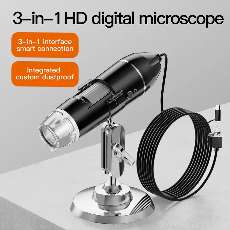 50-1000x Continous Focal 3in1 USB Microscope Camera For PCB Mobile Phone Repairing CMOS Borescope Inspection Handheld Endoscope for iso and android mobile direct connect 1000x usb microscope cmos borescope endoscope camera